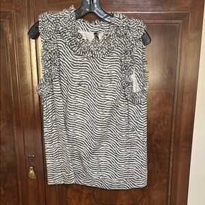 French Connection Black and White Ruffled Sleeveless Blouse